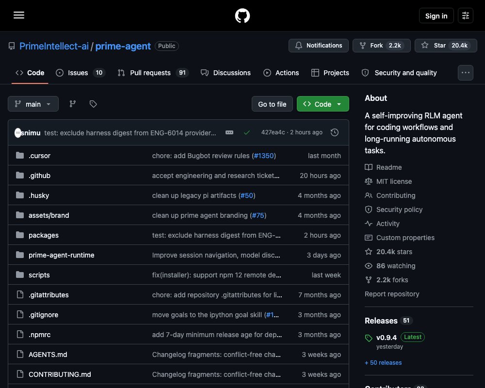 Prime Agent — самоулучшающийся RLM-агент для кодинга и долгих автономных задач