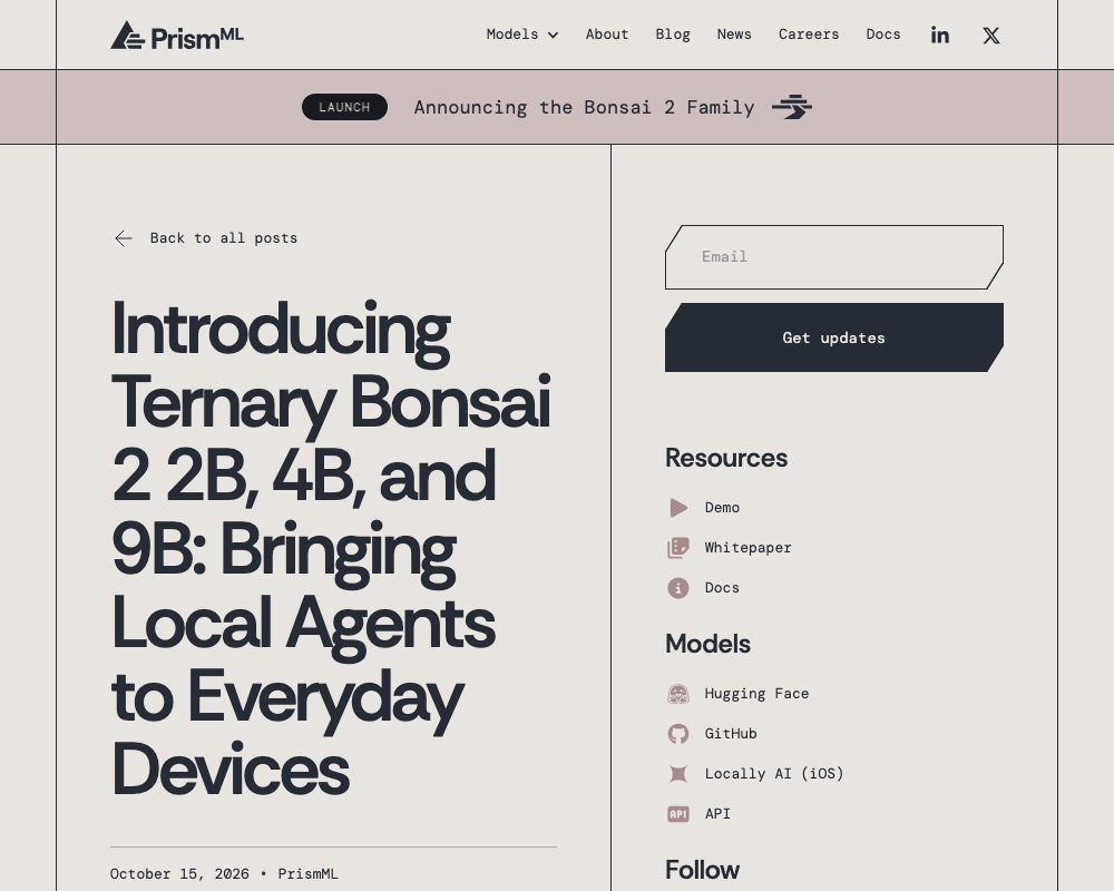 Ternary Bonsai 2 2B, 4B и 9B: тернарные модели от 0,43 ГБ для локальных агентов
