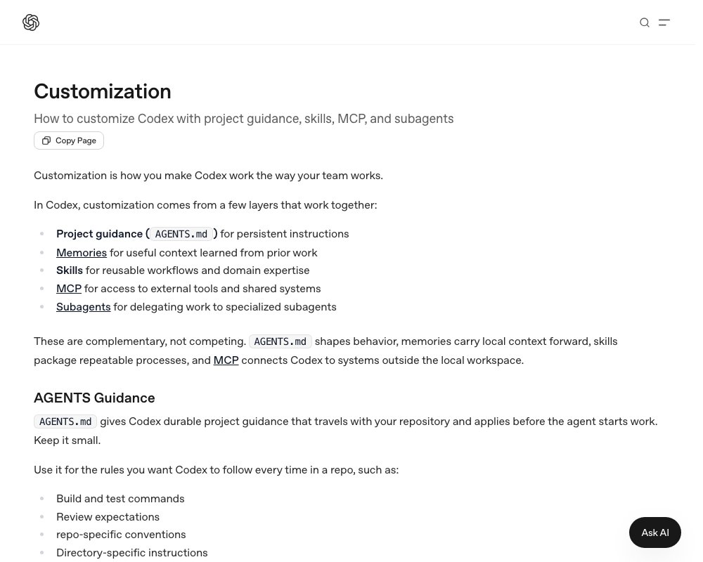 Кастомизация Codex: AGENTS.md, Skills, MCP и Subagents