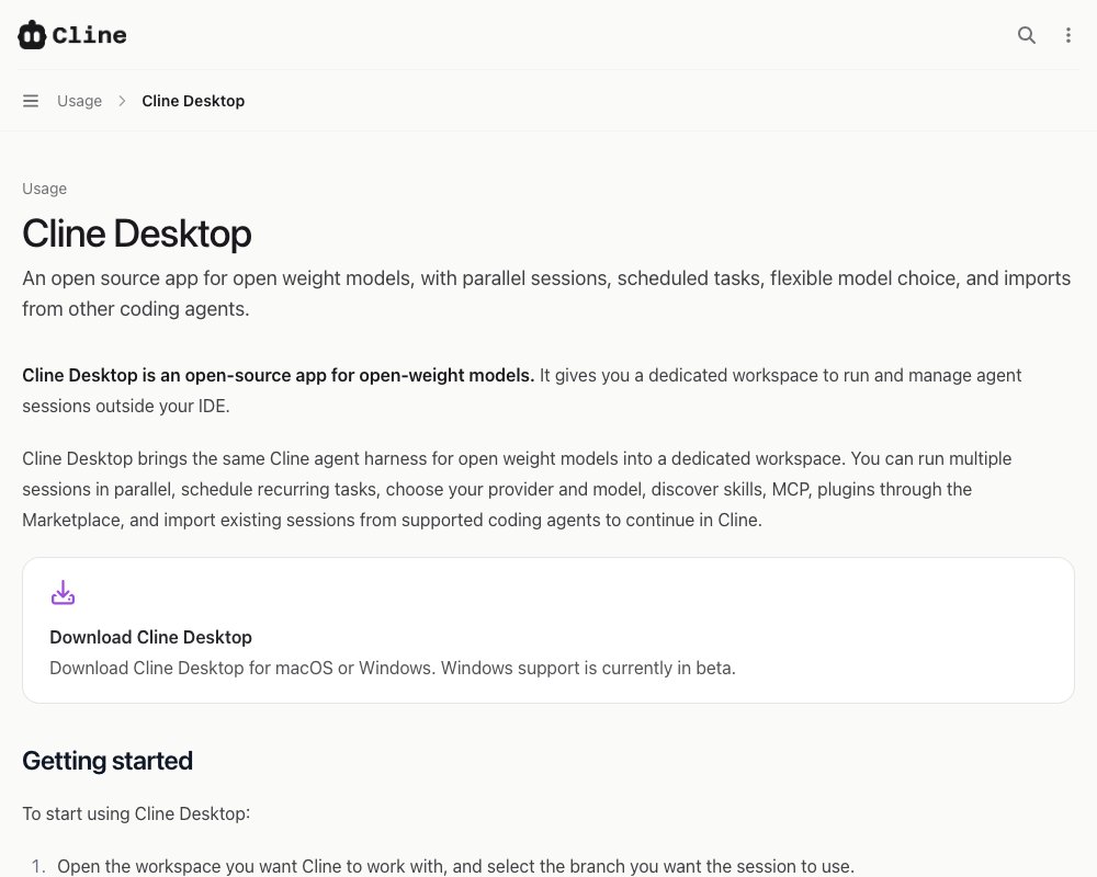 Cline Desktop: рабочее пространство для AI-агента вне IDE