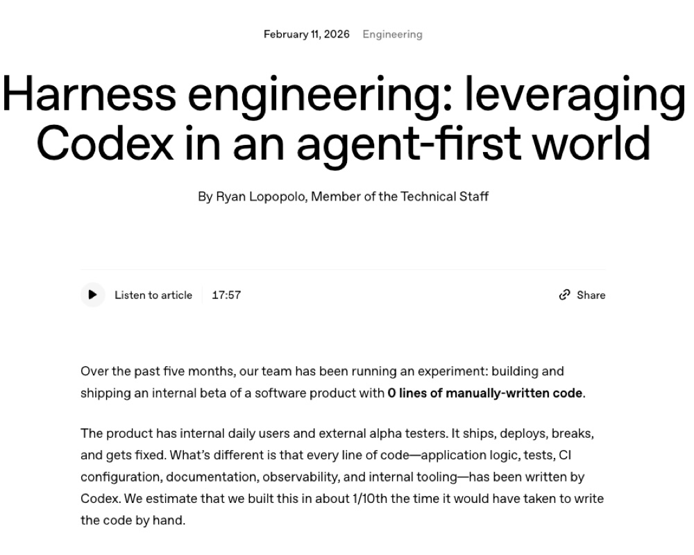 Harness-инженерия: как OpenAI построила продукт без единой строки ручного кода
