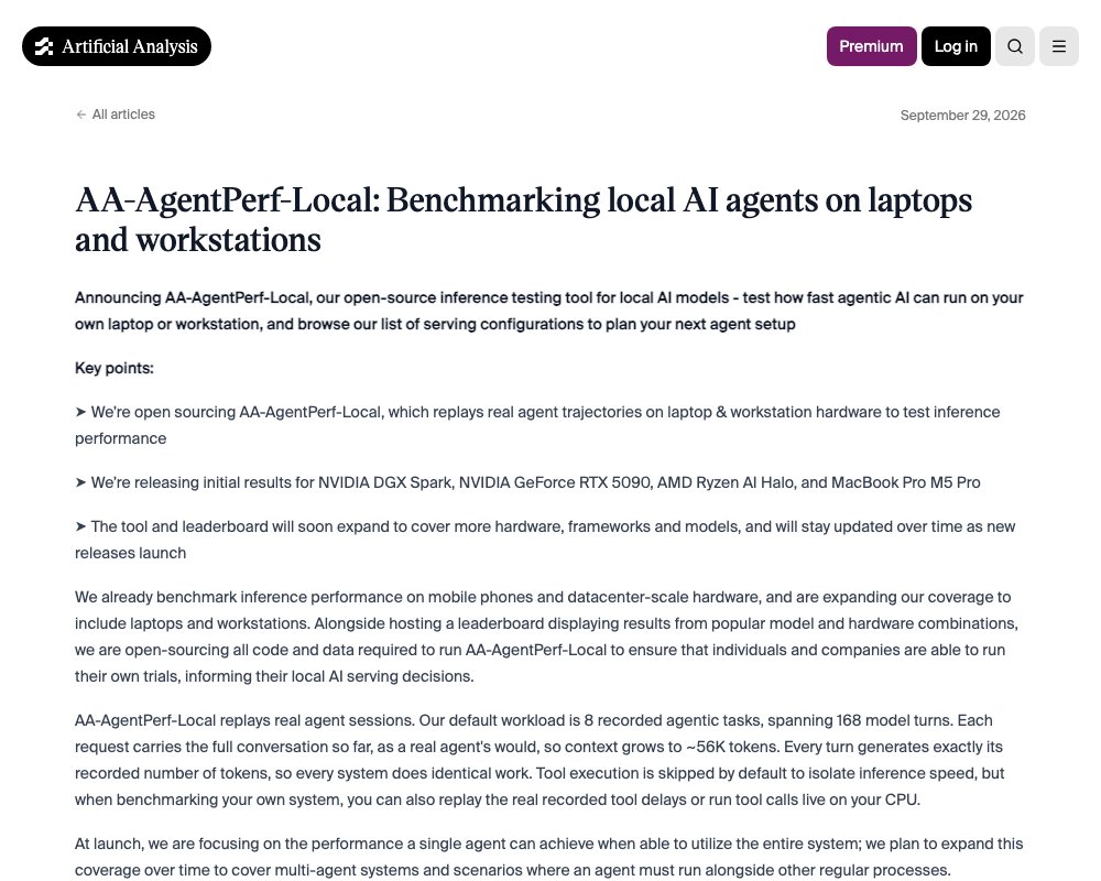 AA-AgentPerf-Local: как скорость локального ИИ-агента зависит от железа