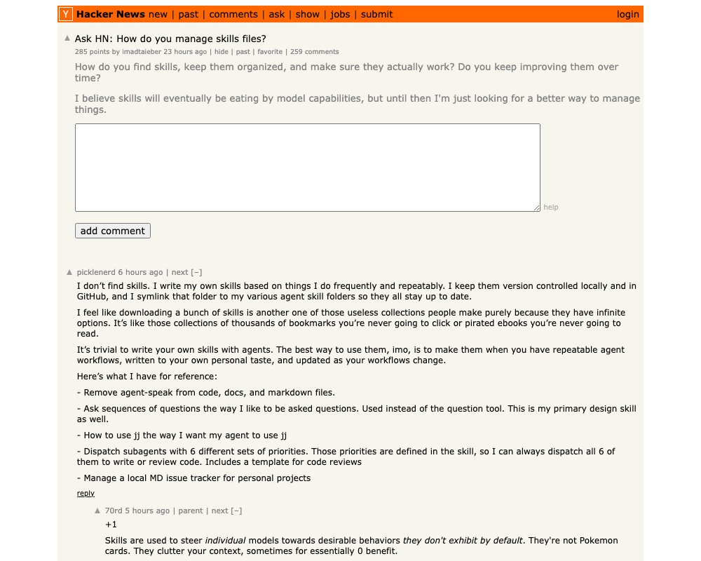 Ask HN: как разработчики управляют skills-файлами ИИ-агентов