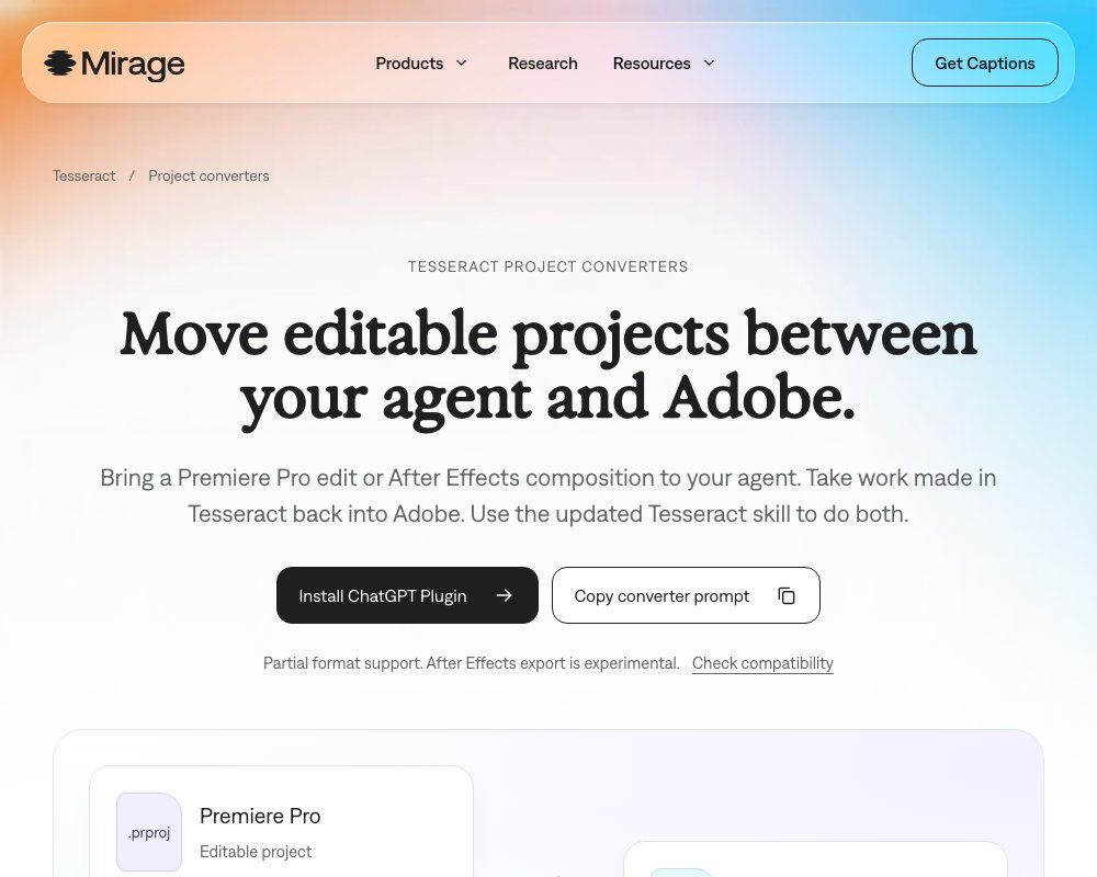 Tesseract от Mirage: конвертеры проектов Premiere Pro и After Effects