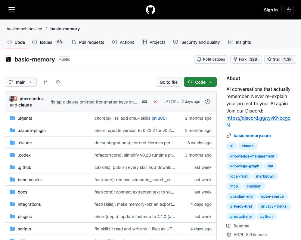 Basic Memory — постоянная память ИИ-агентов на обычных Markdown-файлах