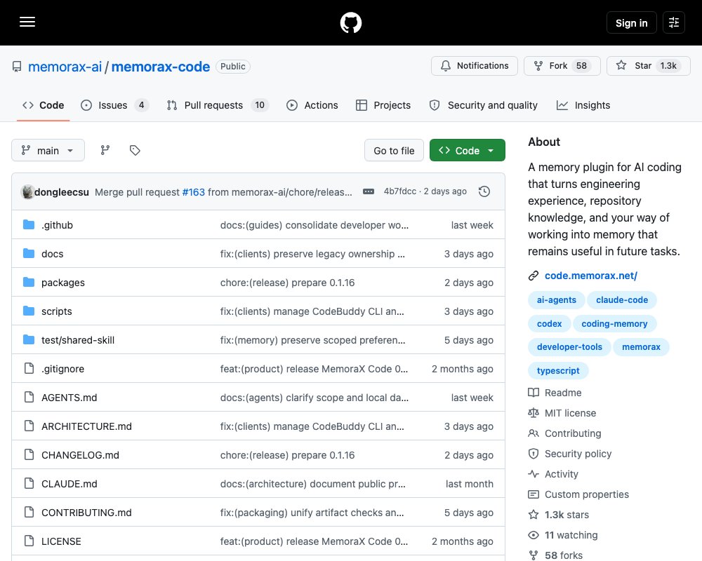 MemoraX Code — общий слой памяти для Codex, Claude Code, OpenCode и других агентов