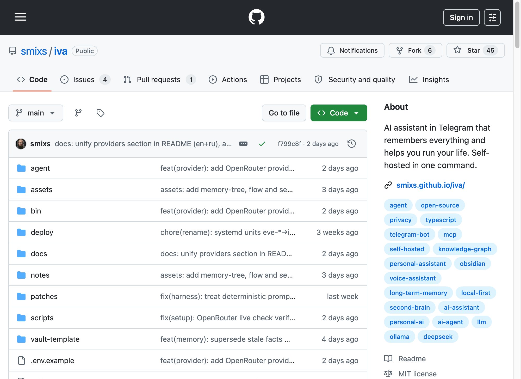 Iva — самохостируемый Telegram AI-ассистент со слоистой памятью и Obsidian-совместимым vault