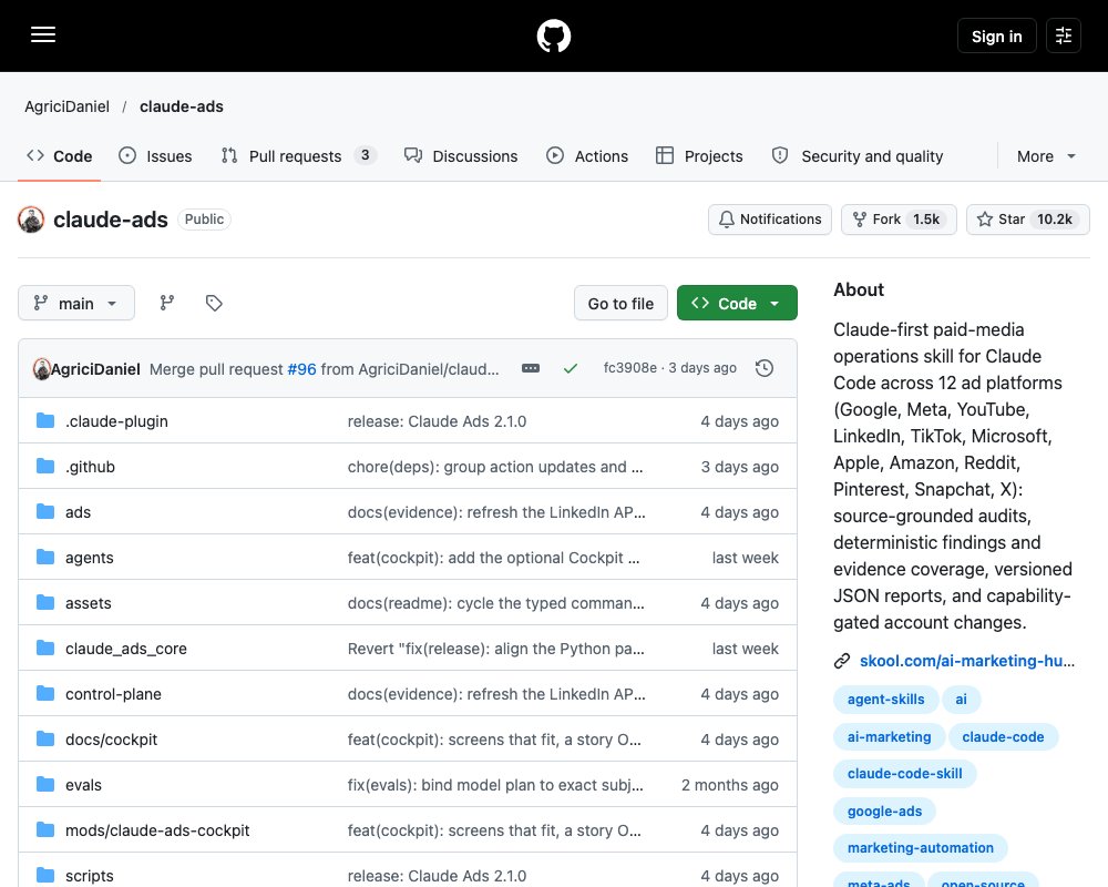 Claude Ads — навык для Claude Code по работе с рекламой в 12 платформах