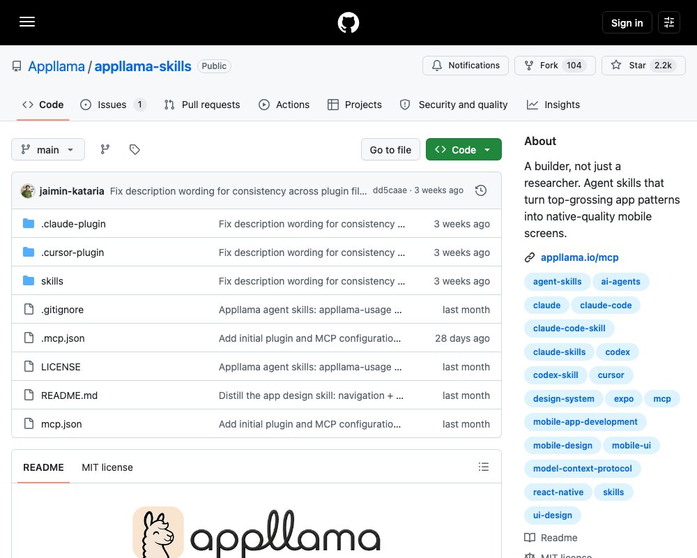 Appllama — два агентных навыка для сборки мобильных экранов, которые не стыдно показать