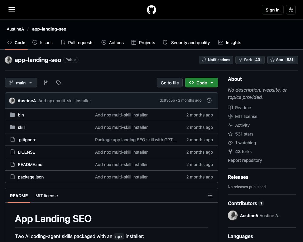 App Landing SEO — два агентных навыка: SEO-лендинг для мобильного приложения и генерация картинок
