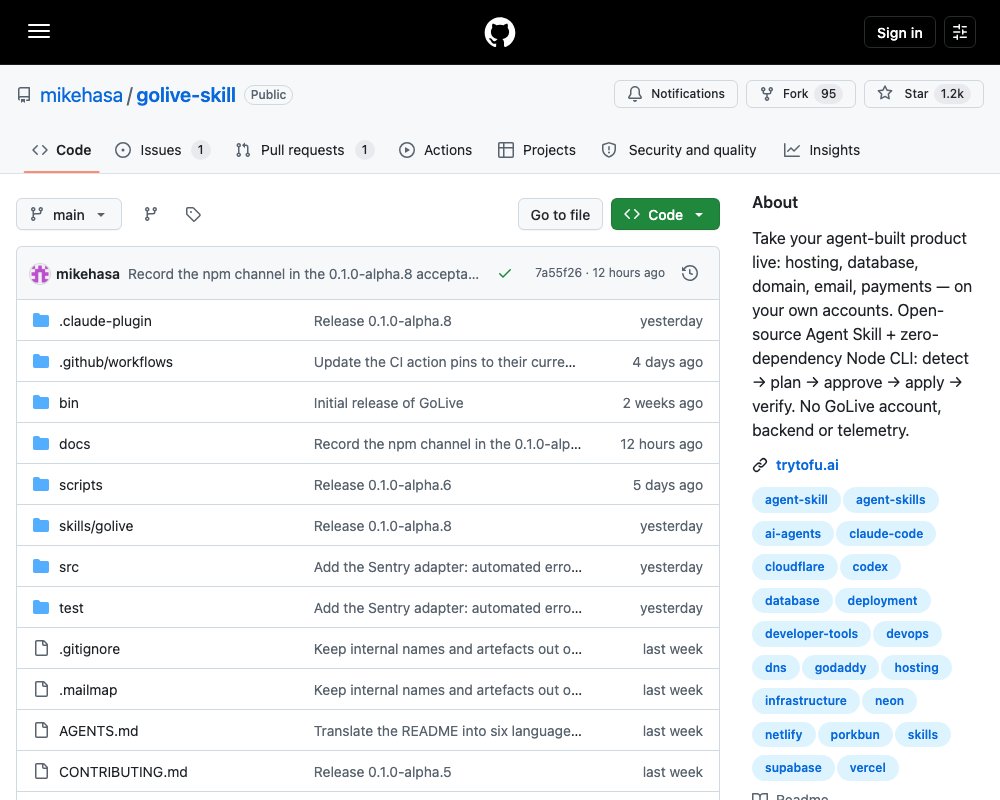 GoLive — агентный навык, который выводит собранное агентом приложение в продакшен