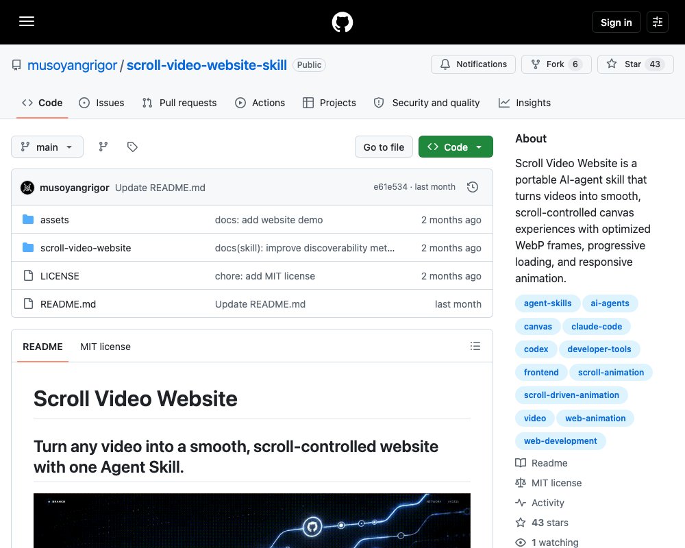 scroll-video-website: скилл, который делает из видео сайт, управляемый прокруткой