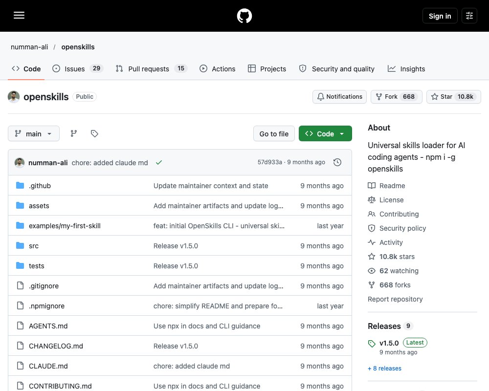 OpenSkills — единый загрузчик навыков SKILL.md для любого AI-кодинг-агента