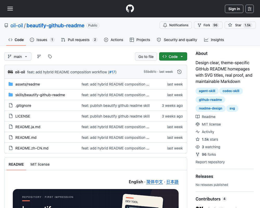 beautify-github-readme — Skill для переосмысления README вокруг реальной ценности проекта