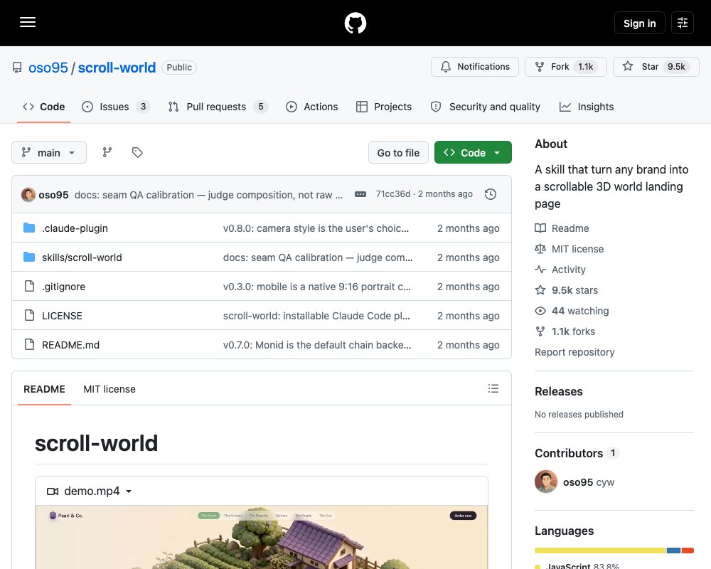 scroll-world: скилл, который собирает лендинг-3D-мир, управляемый скроллом