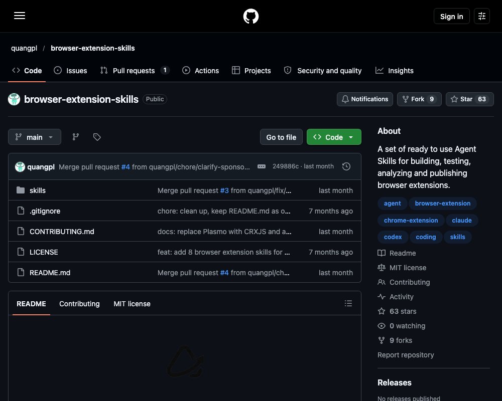 Browser Extension Skills — 12 скиллов для разработки Chrome-расширений с AI-агентами