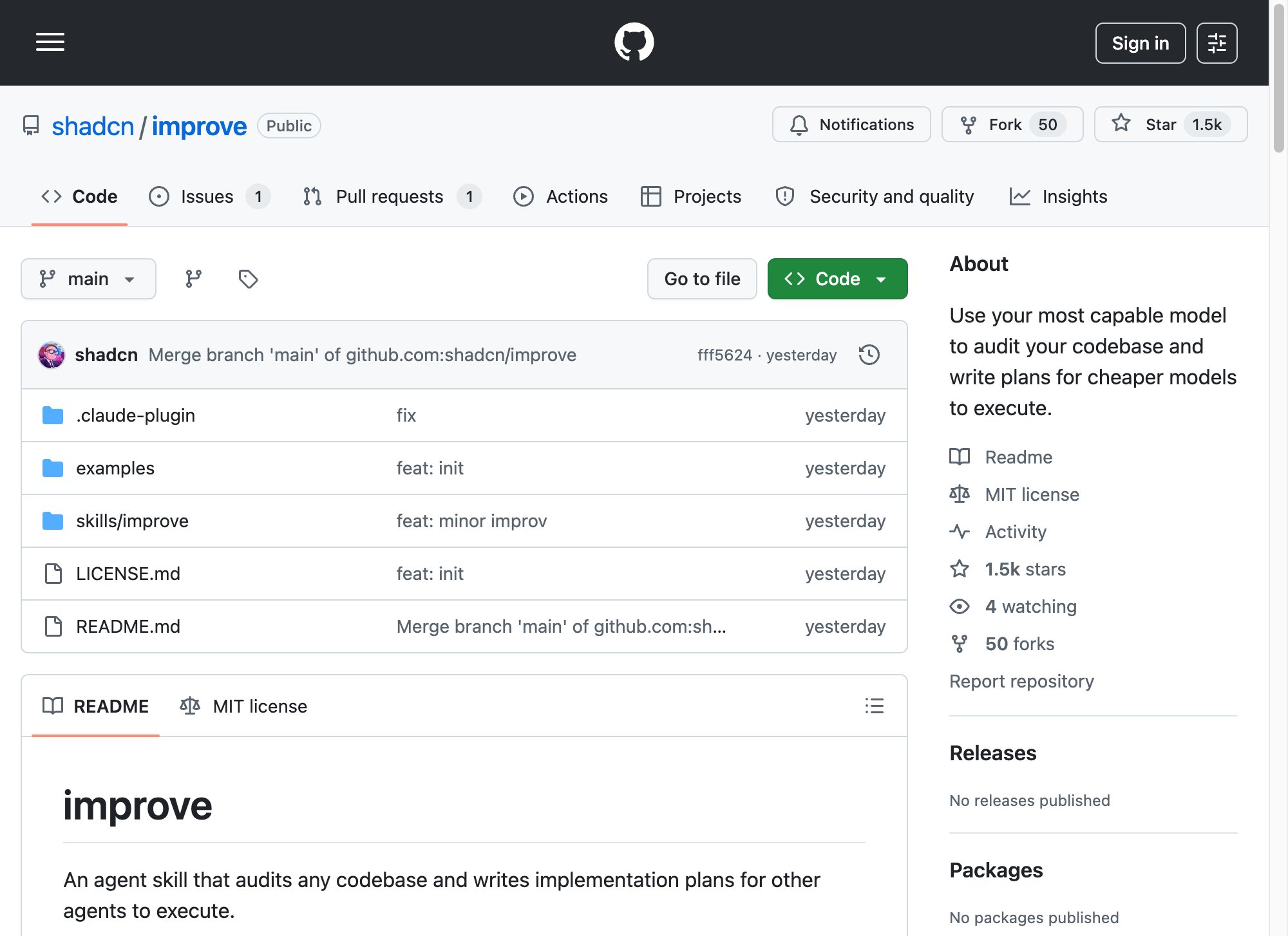improve — аудит кодовой базы и планирование для дешёвых моделей