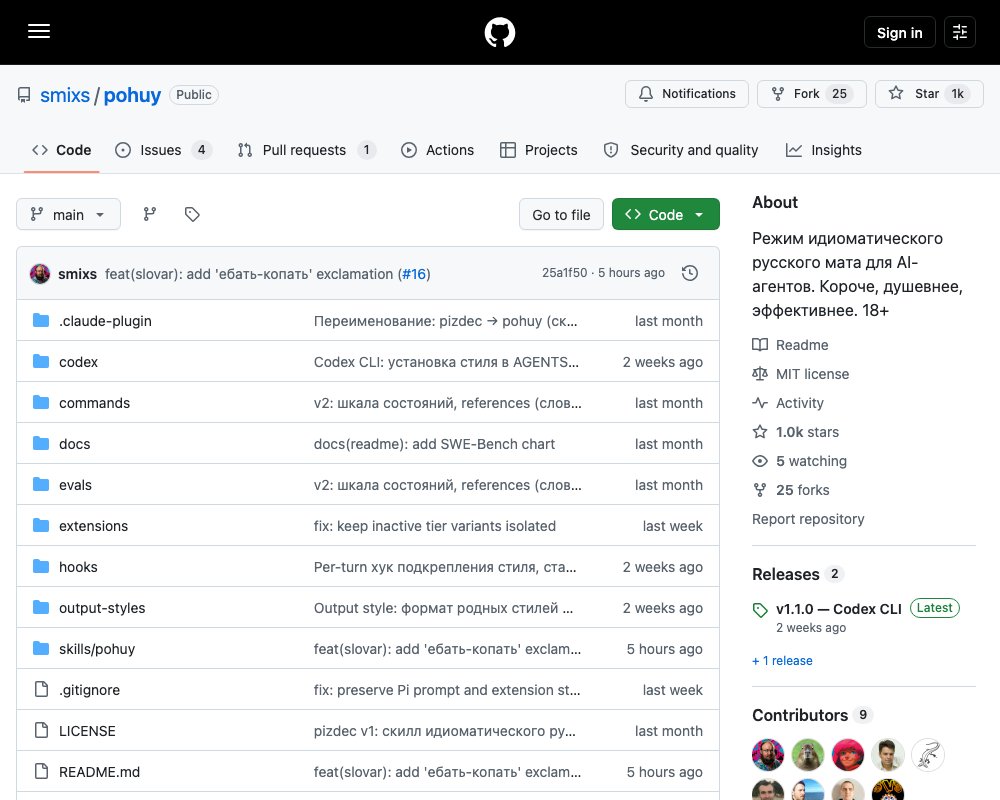 POHUY — режим идиоматического русского мата для AI-агентов