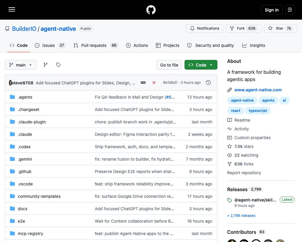 Agent-Native — фреймворк, где агент и интерфейс работают через один слой действий