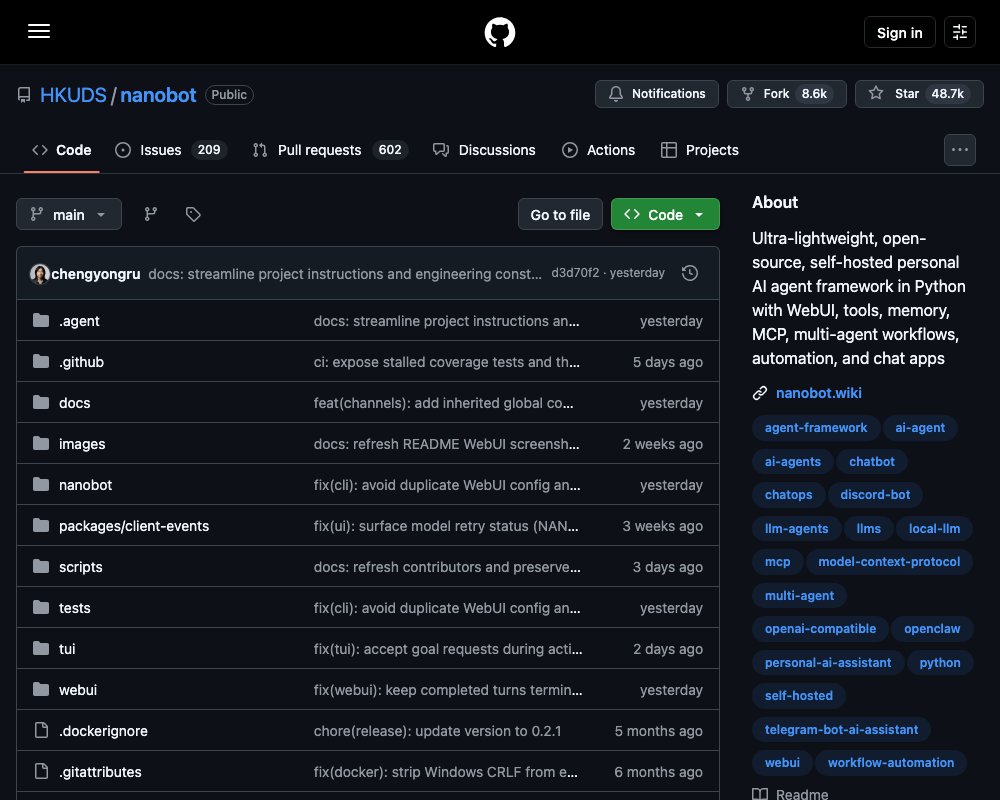 nanobot — сверхлёгкий self-hosted AI-агент на Python