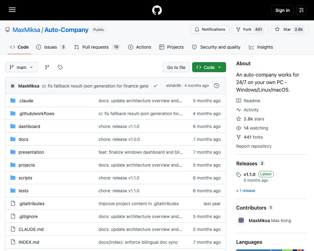 Auto-Company — полностью автономная AI-компания, работающая 24/7