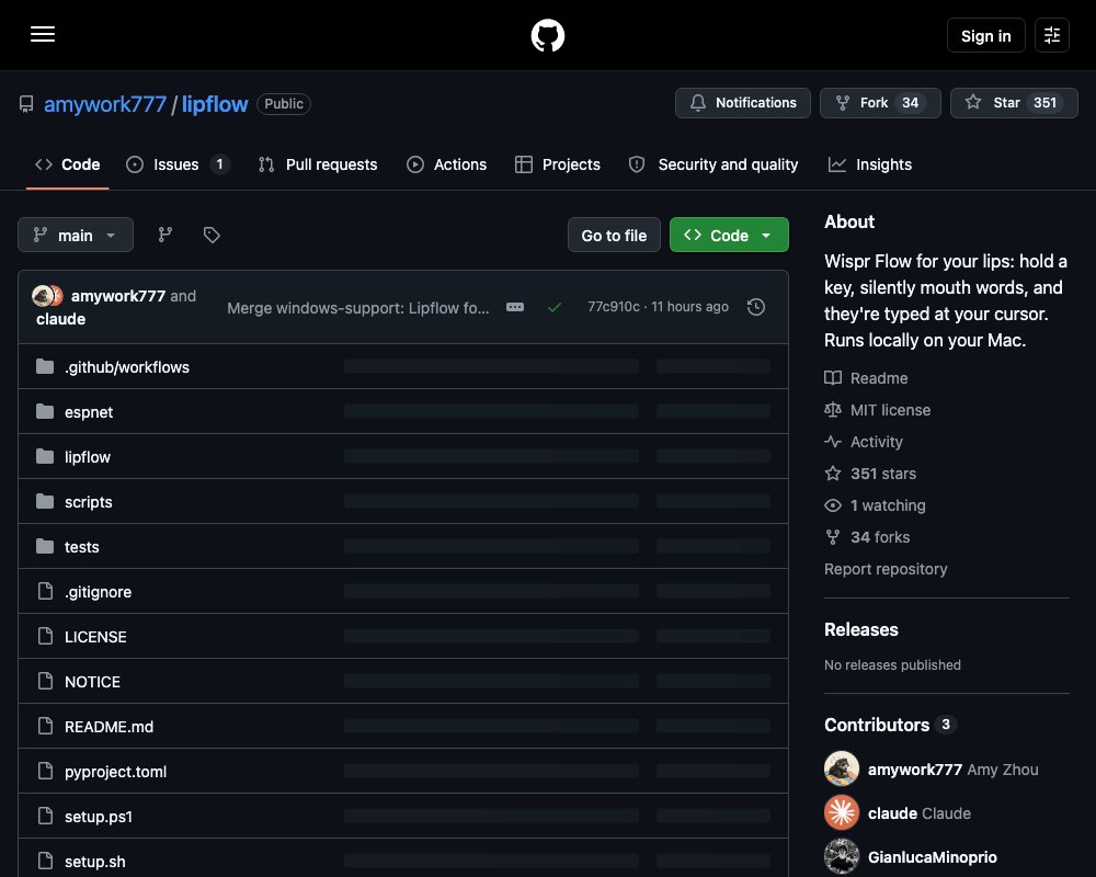 Lipflow — ввод текста по движению губ, без микрофона и без звука