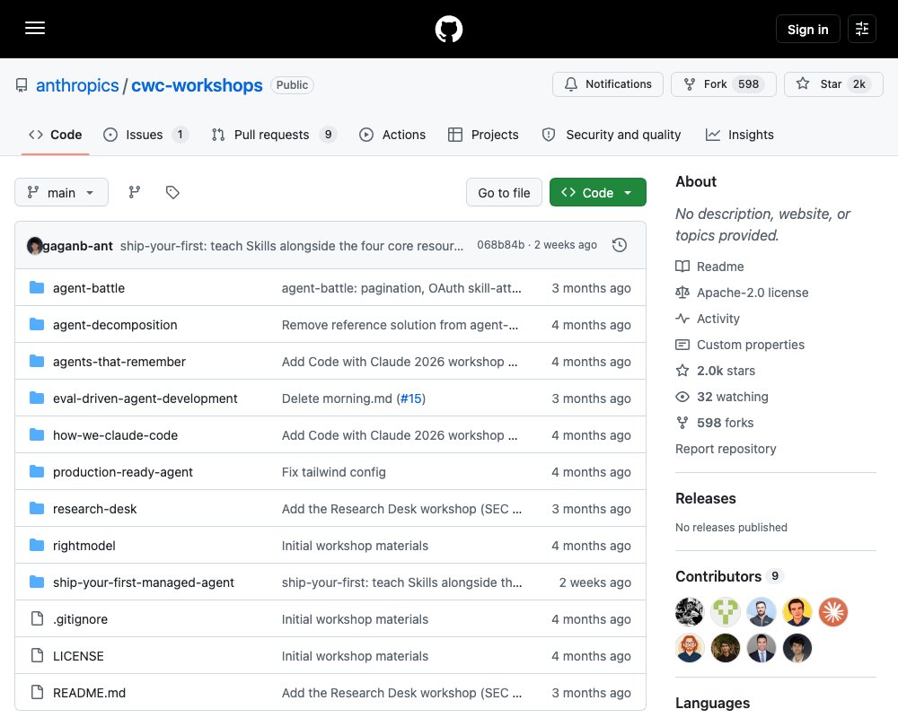 Code with Claude Workshops — учебные материалы Anthropic по сборке агентов