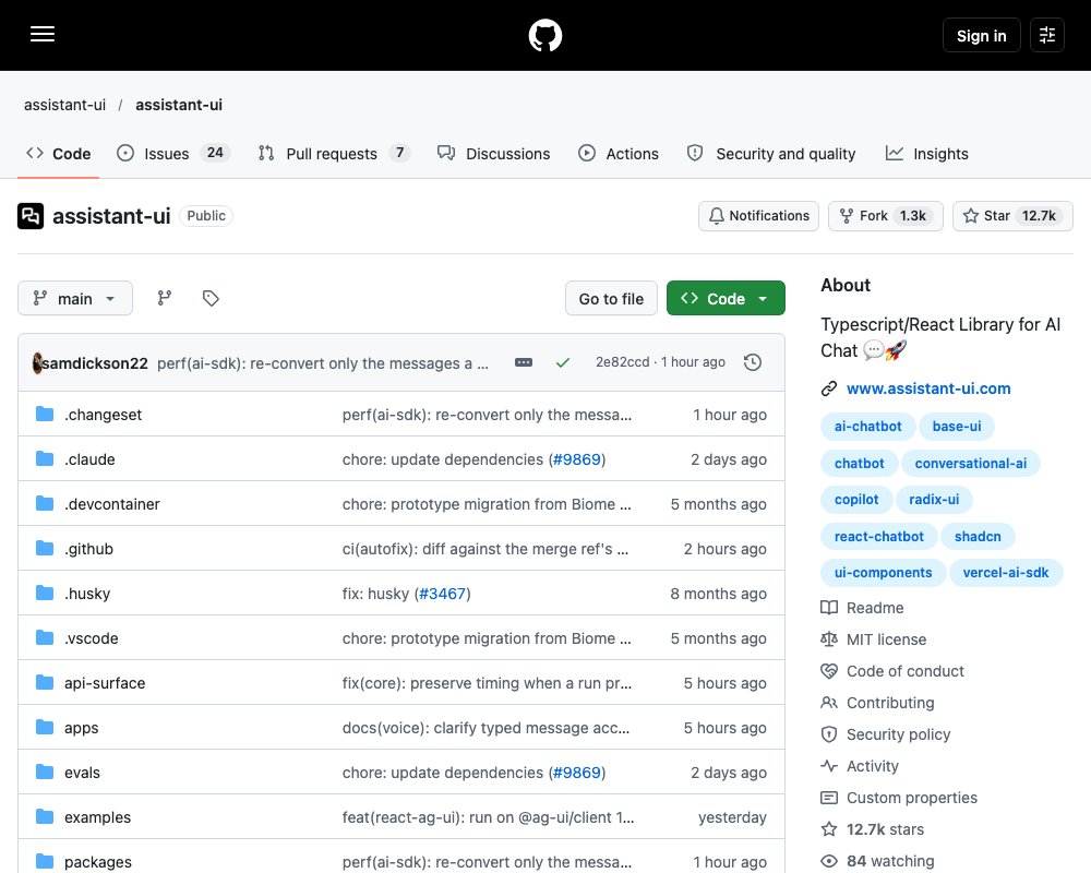 assistant-ui — открытая React-библиотека для AI-чата уровня ChatGPT
