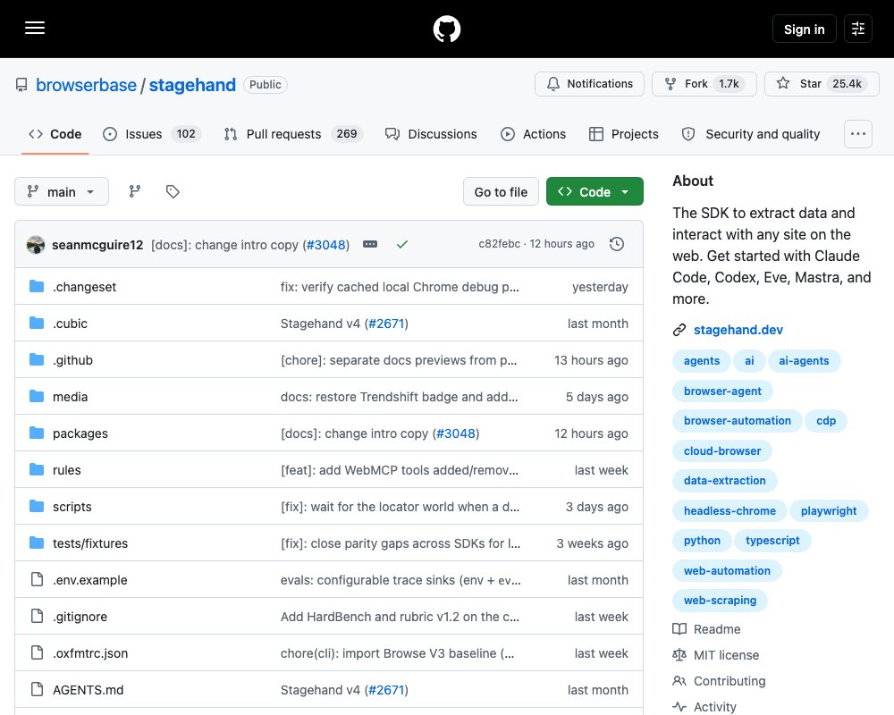 Stagehand — SDK от Browserbase для браузерных агентов