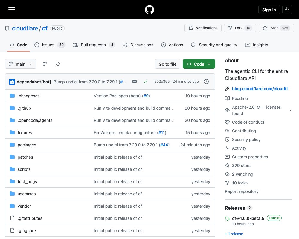 cf — единый CLI от Cloudflare для всего публичного API