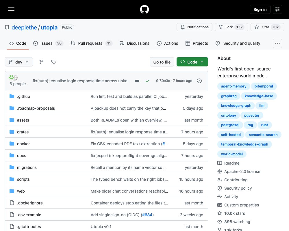 Utopia — открытая корпоративная world model с bitemporal knowledge graph