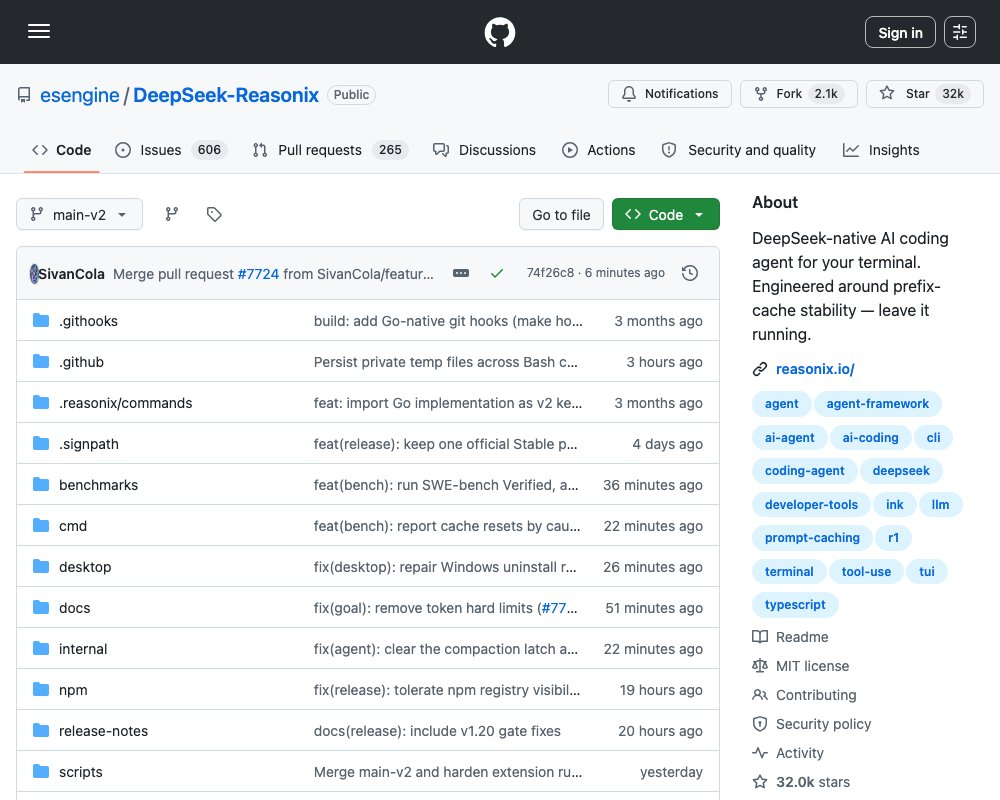 Reasonix — DeepSeek-нативный coding-агент для терминала, заточенный под префиксный кэш