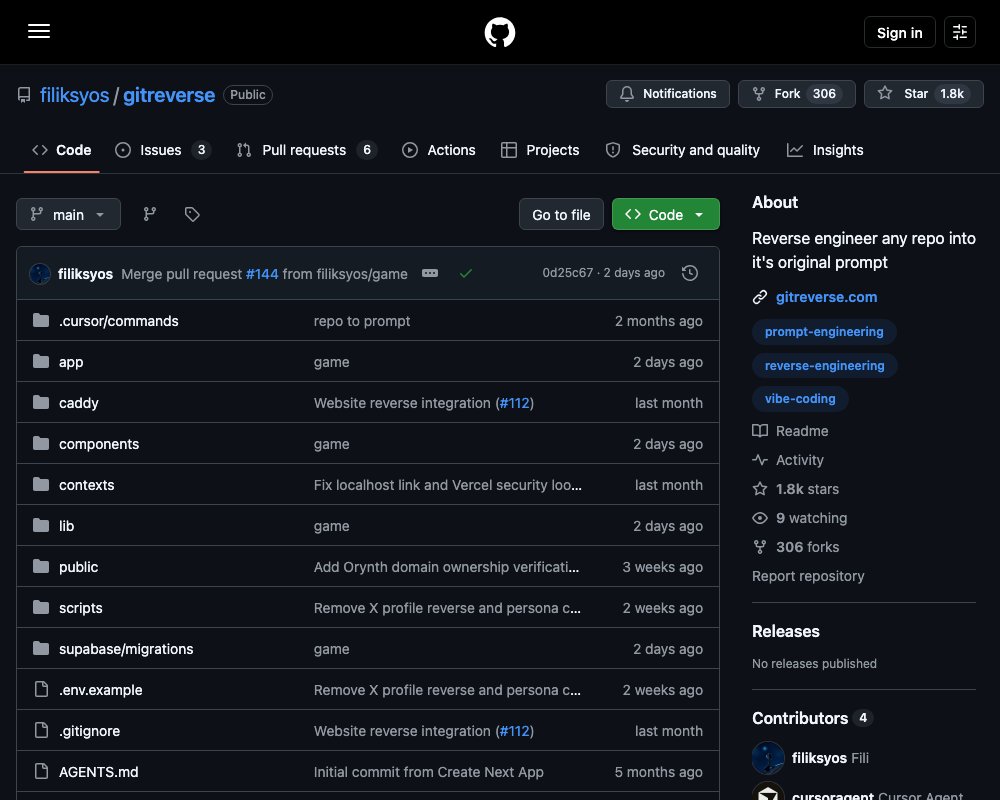GitReverse — реверс-инжиниринг любого GitHub-репозитория в исходный промпт