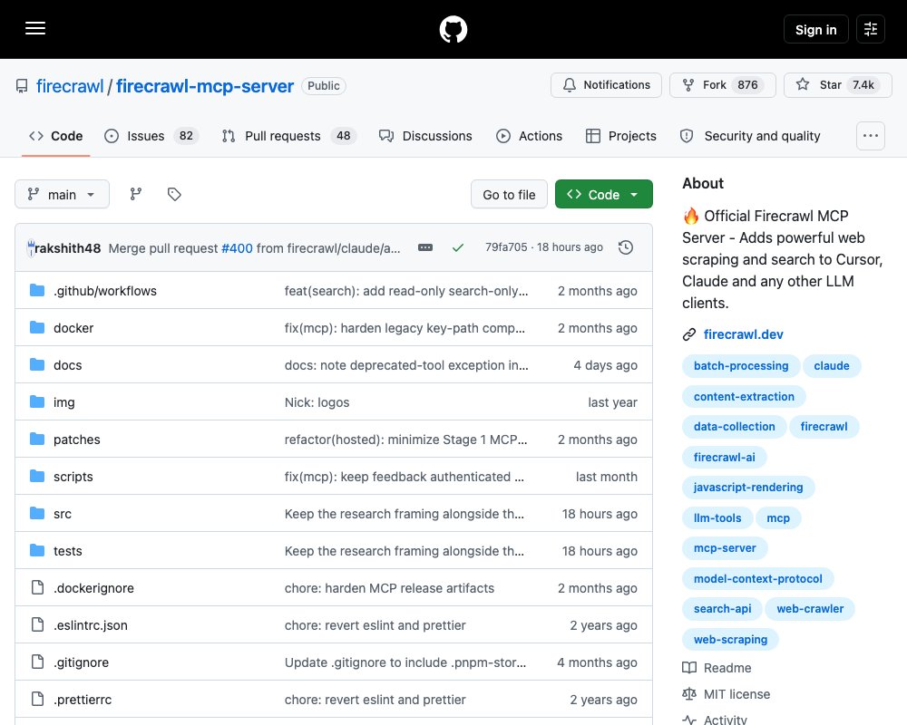 Firecrawl MCP Server — веб-скрапинг, поиск и исследование сайтов из ИИ-ассистентов