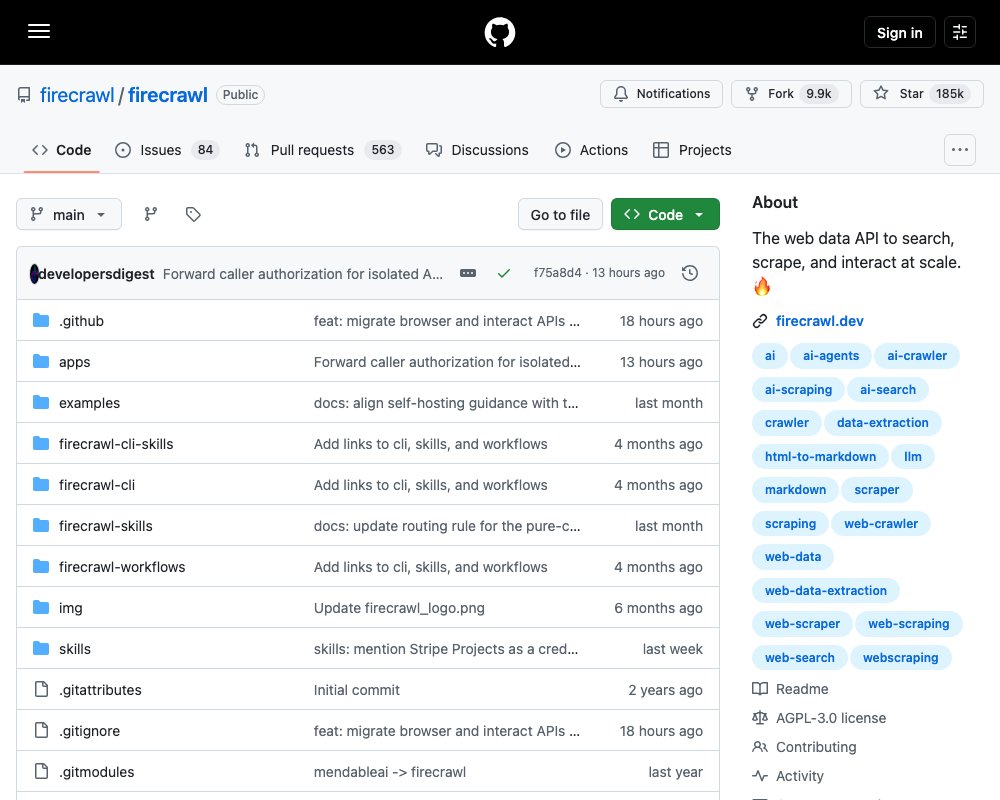 Firecrawl — API для поиска, скрапинга и взаимодействия с вебом: чистый Markdown и структурированные данные для ИИ-агентов