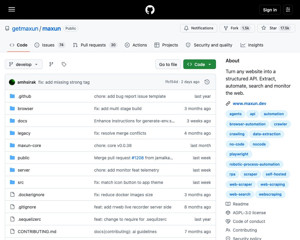 Maxun — open-source платформа, которая превращает любой сайт в структурированный API