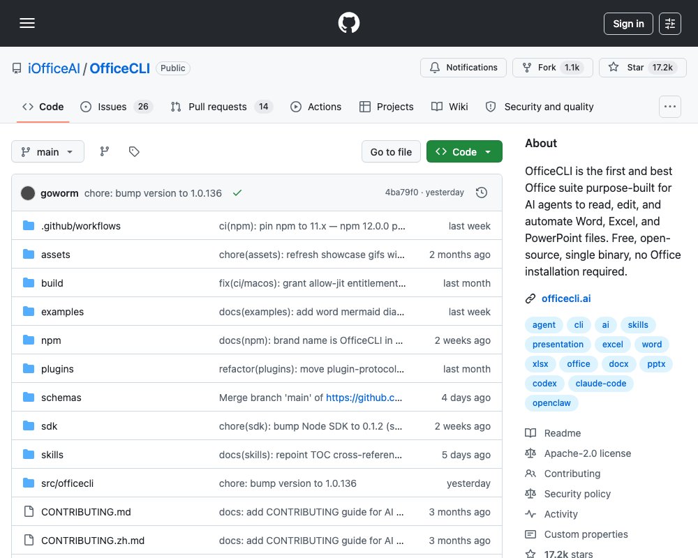 OfficeCLI — офисный пакет для AI-агентов: Word, Excel, PowerPoint через CLI