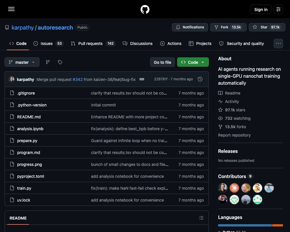 autoresearch: кодинг-агент проводит ИИ-исследования, пока вы спите