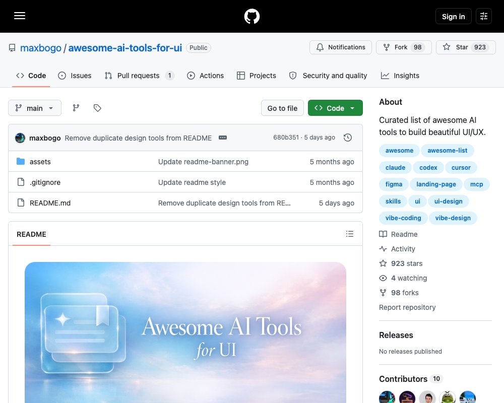 Awesome AI Tools for UI — подборка инструментов для интерфейсов