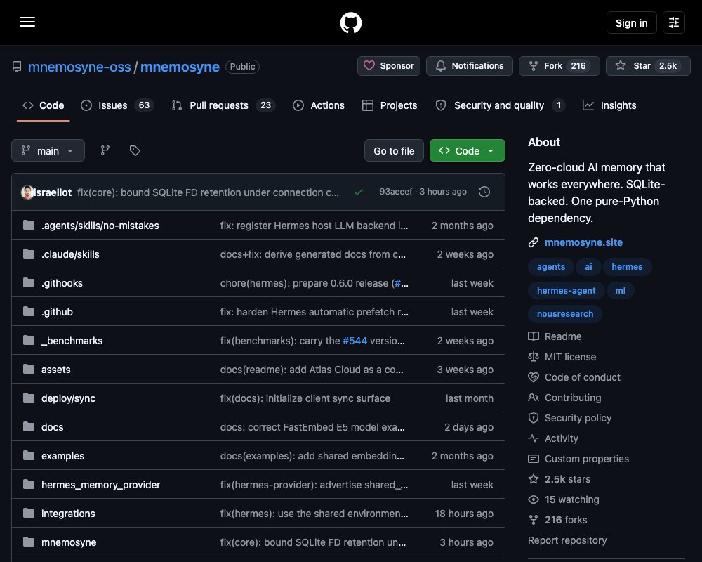 Mnemosyne — zero-cloud память для AI-агентов в одном SQLite-файле