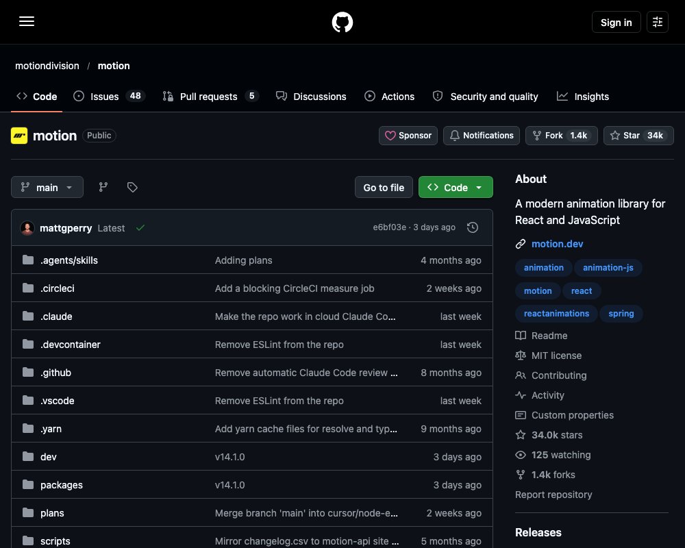 Motion — открытая библиотека анимаций для React, JavaScript и Vue