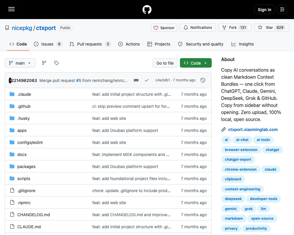 CtxPort — перенос AI-диалогов в чистый Markdown одним кликом