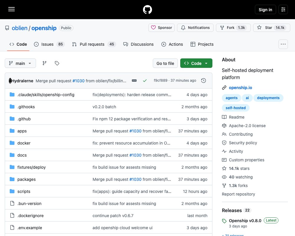 Openship — платформа деплоя с CI/CD, которую можно поднять у себя