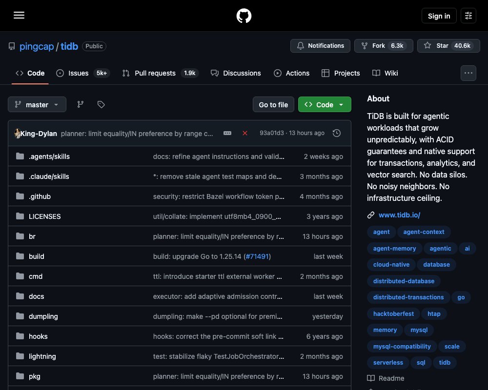 TiDB — распределённая SQL-база данных с MySQL-совместимостью и векторным поиском