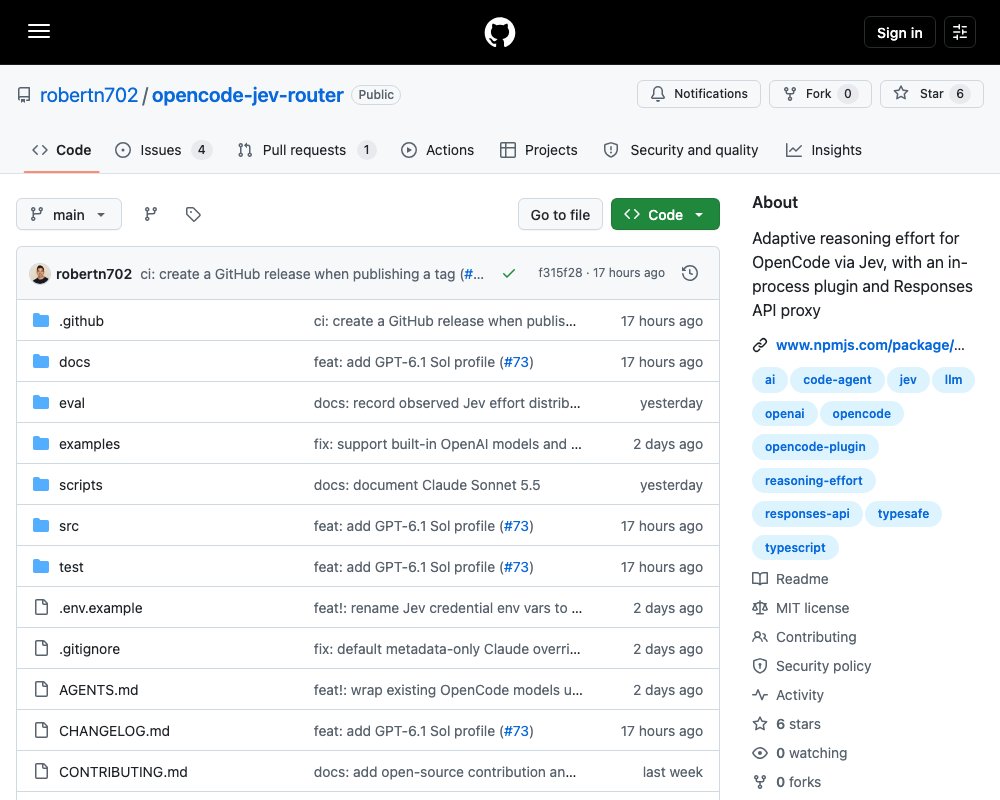 opencode-jev-router — opencode сам выбирает глубину размышлений