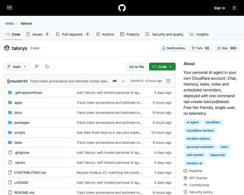 Talorys — персональный AI-ассистент, который живёт в вашем аккаунте Cloudflare