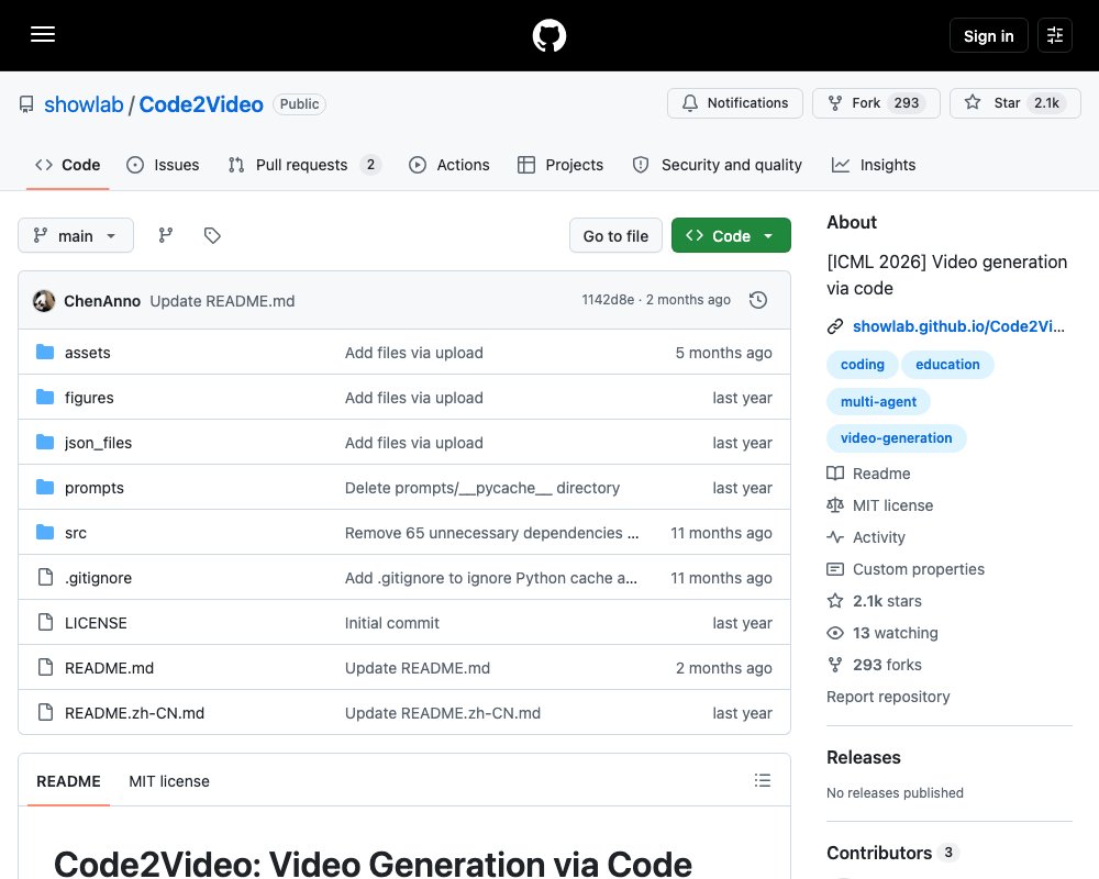 Code2Video — генерация учебных видео через код Manim и трёх агентов