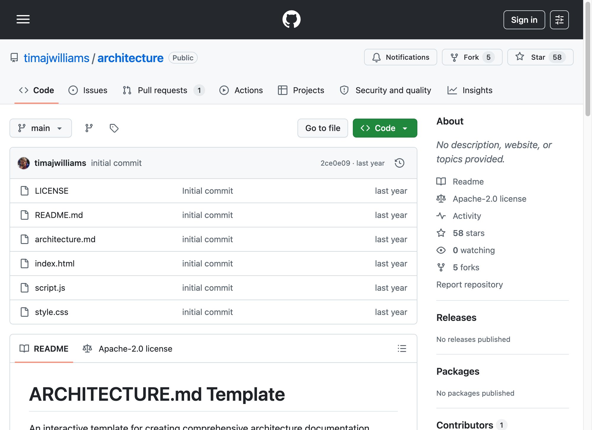 ARCHITECTURE.md Template — интерактивный шаблон архитектурной документации для AI-агентов